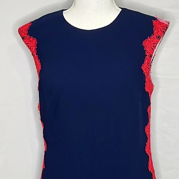 Trina Turk Whim Crochet Lace Trim Shift Dress in Navy Blue - Size 2 - Picture 3 of 8